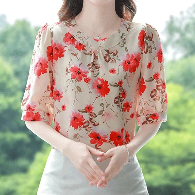 

Women's Clothing 2023 Summer Thin New Casual Korean Loose Office Lady Printing Half Sleeve O-neck Pullovers Temperament T-Shirts