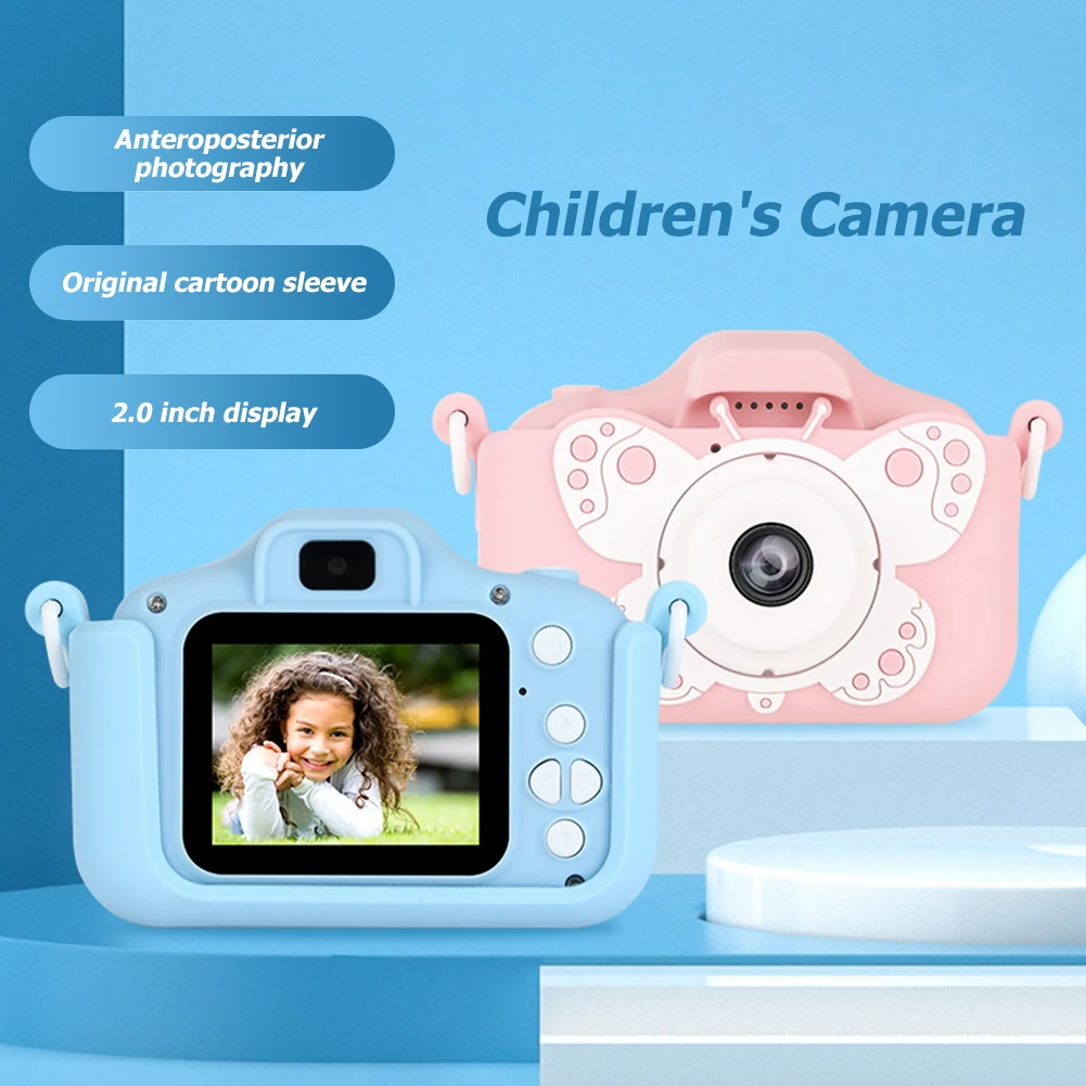 

2 Inch HD Screen Kids Camera USB Charging Cartoon Butterfly Photography Camera with Lanyard Dual Photo Camera Cute Birthday Gift