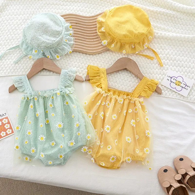 Baby Jumpsuit Summer Sleeveless Vest Suspender Tight Jumpsuit Baby Girl Zou Ju Princess Skirt + Hat 2 Newborn Suit