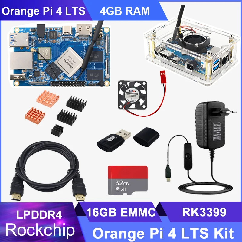 

BSL Orange Pi 4 LTS 4 ГБ 16 ГБ EMMC LPDDR4 Rockchip RK3399 теплоотвод с поддержкой Wi-Fi + BT5.0 Gigabit Ethernet работает на платформе Android Ubuntu