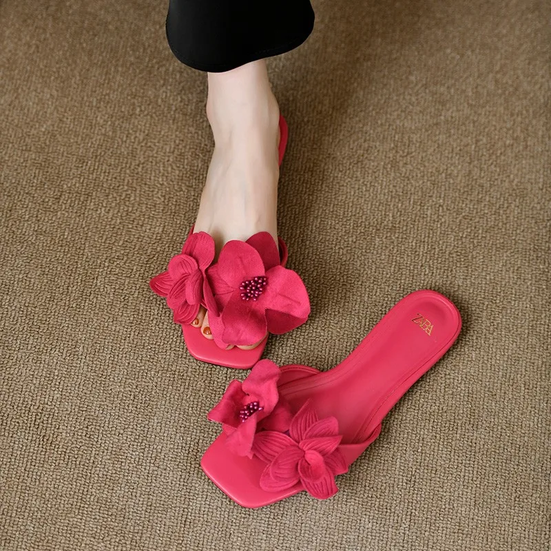 Женские туфли на плоской подошве модные однотонные шлепанцы с открытым носком