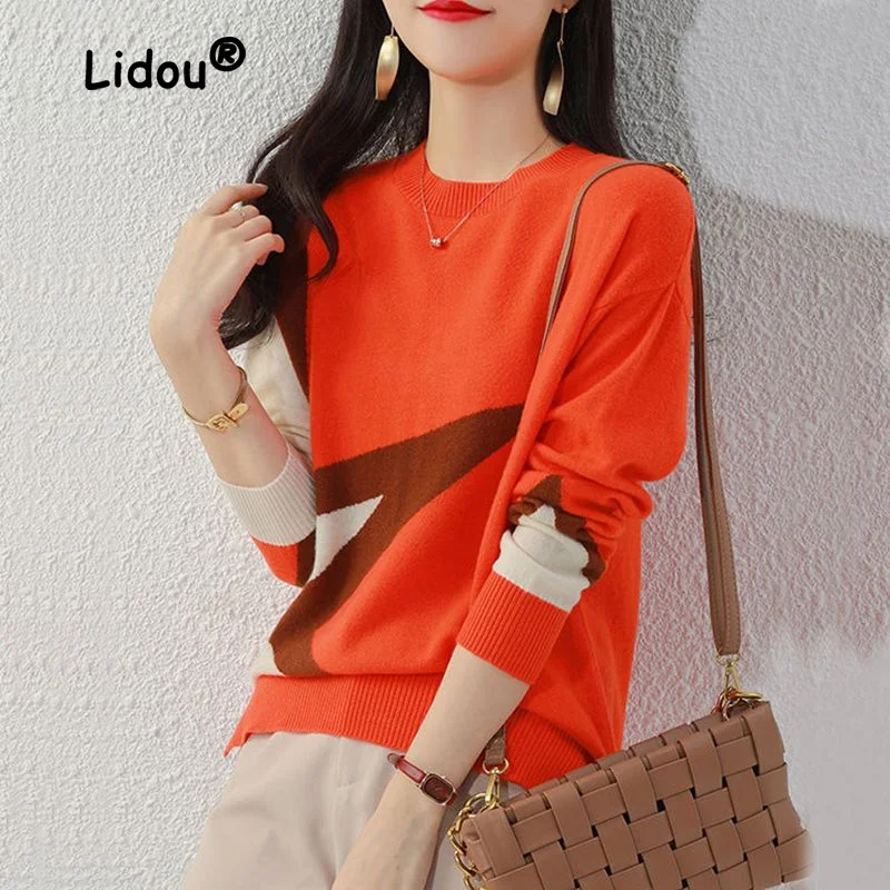 

Fashion Color Contrast Autumn Winter Knitting Sweaters Women New Classic Long Sleeve Loose All-match Bottoming Shirt Top 2022