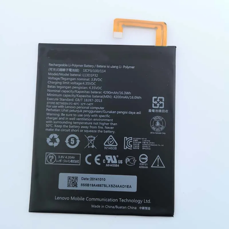 

original Battery 3.8V 4200mAh L13D1P32 For Lenovo IdeaTab A8-50 A5500 A5500-F A5500F A5500-HV tablet Built-in battery used parts