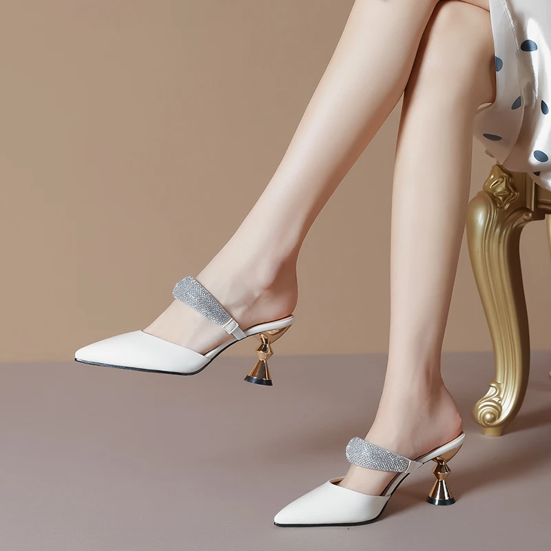 2023 Heels for Women  Summer Bling Buckle Pointed Toe Thin Heels Women Shoes Sexy Dress Wedding Pumps Heeled Shoes Zapatos Mujer