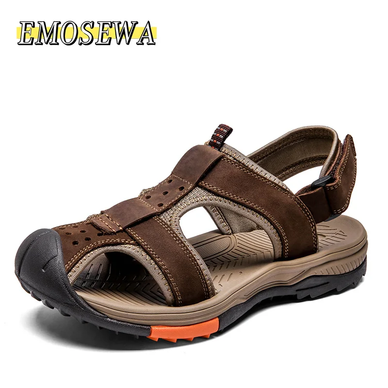 

Big Size 46 Handmade Men Sandals Genuine Leather Men Summer Shoes Classics Comfort Beach Sandals Hombre Anti-skid Men Sandals