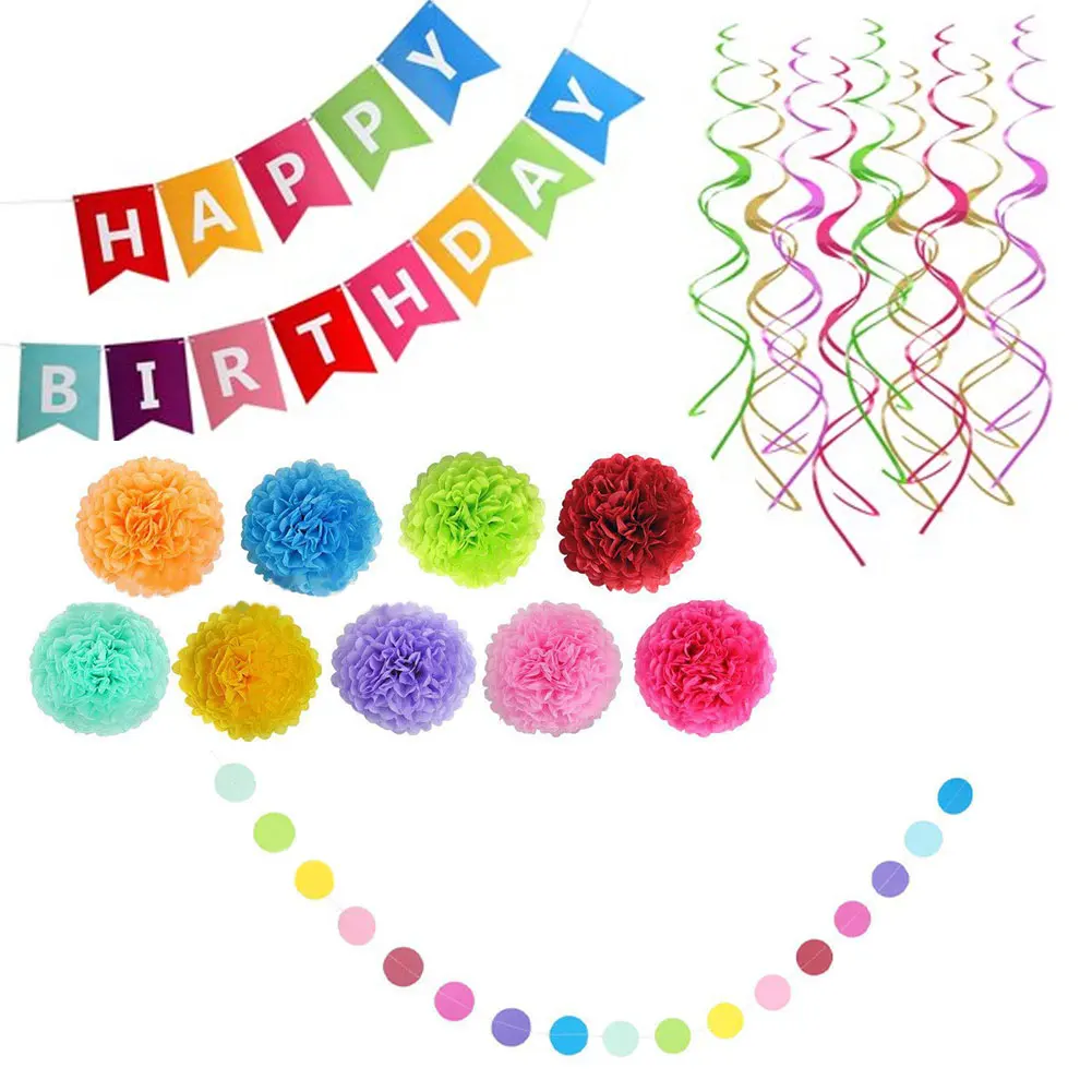 

20pcs Girls Boys Home Decor Party Decoration Kit Atmosphere Happy Birthday Banner Cool Photography Eye Catching Hanging Swirl