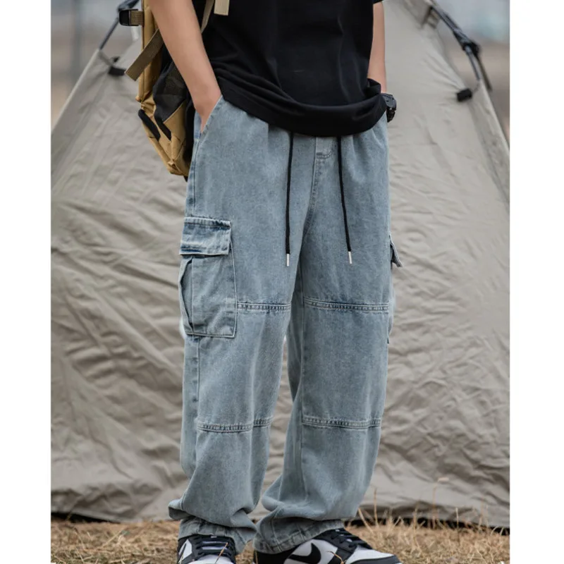 Blue Black Baggy Jeans Men's Fashion Pocket Cargo Jeans Men Japanese Streetwear Hip-hop Loose Straight Denim Pants Mens Trousers