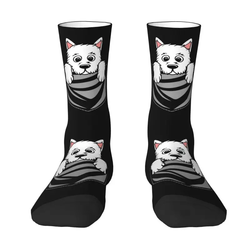 

Printing Westie Breast Pocket Dog Socks for Men Women Stretchy Summer Autumn Winter West Highland White Terrier Puppy Crew Socks