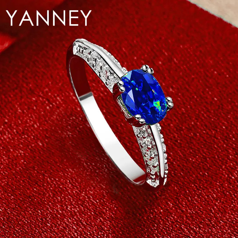 Стерлинговое серебро 925 пробы 7-10 # Элегантное кольцо с синим цирконом для