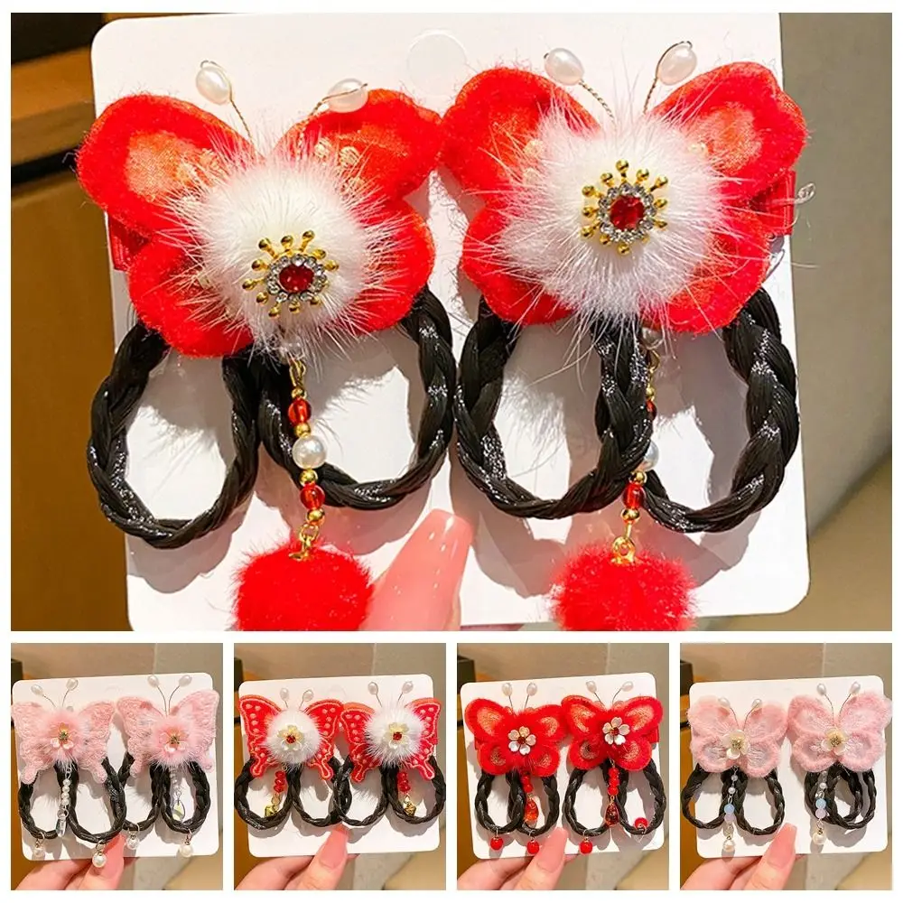 Красный детский парик-бабочка заколка для волос кисточки цветок палочки ханьфу