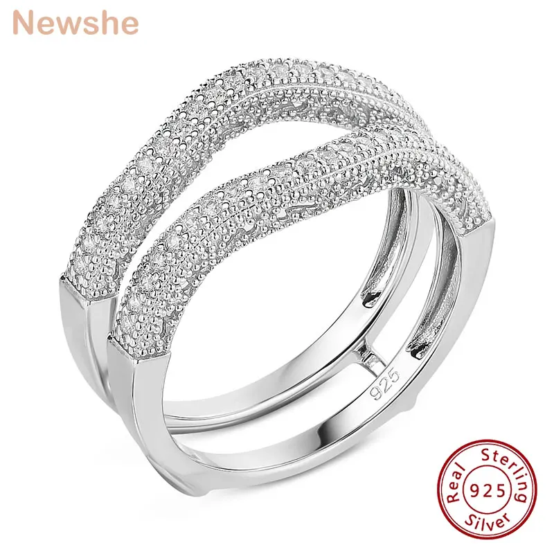 

Newshe Genuine 925 Sterling Silver Jewelry Adjustable Hollow Guard Wedding Enhancer Rings for Women Half Eternity AAAAA CZ
