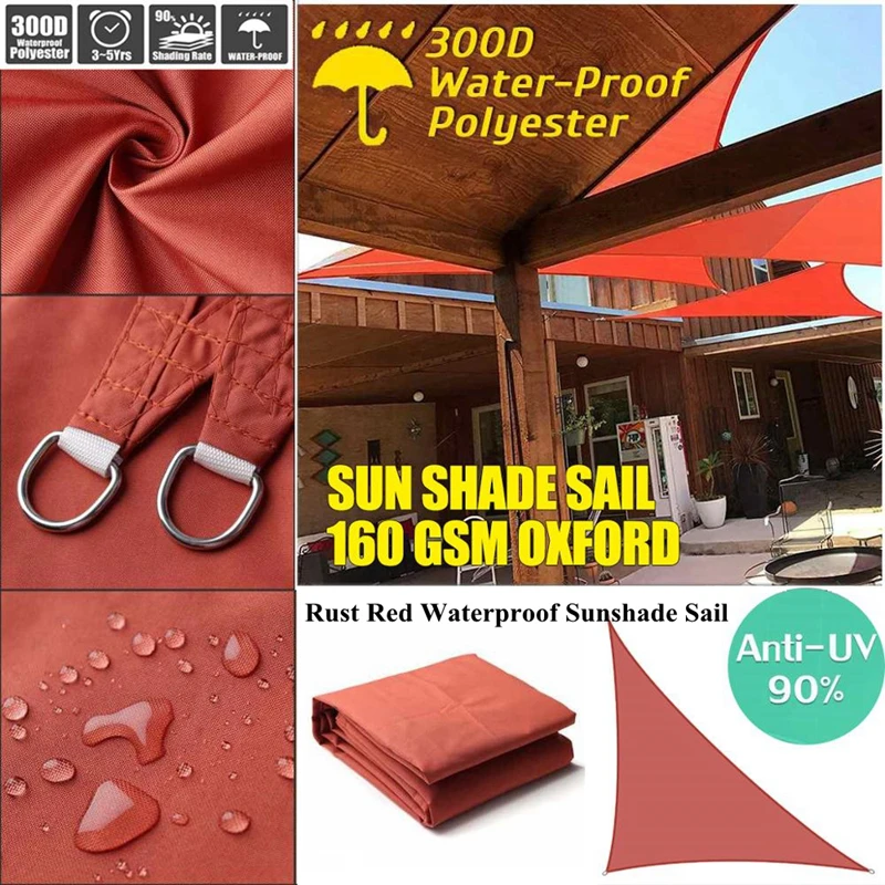 

Rust Red Waterproof Sun Shade Sail Garden Patio Triangular Shelter Rainproof Sunshade Cloth Outdoor Awning Swimming Pool Cover