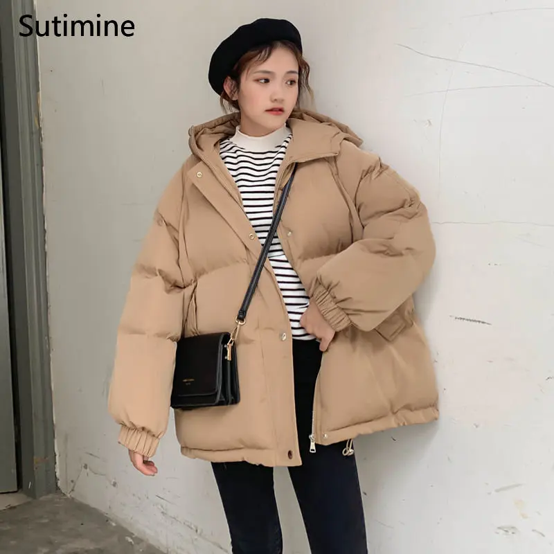 2022 Winter Coat Women Casual Button Pockets Winter New Loose Cotton Coat Zippers Hooded Loose Winter Coat Women