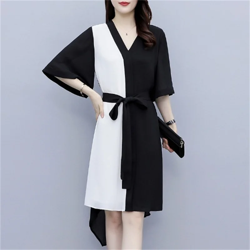 

Vintage Large Size Chiffon Dress Women's Clothing Summer Dress 2022 New Mother Slim temperament Dresses bd20