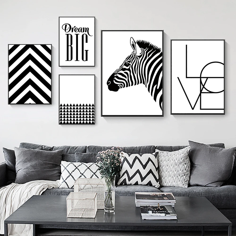

Black And White Zebra Picture Wall Art Canvas Nordic Abstract Minimalist Lines Love Dreams Posters And Prints For Home Decor
