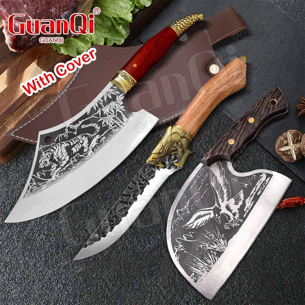 

Stainless Steel Chinese Tiger Grain Kitchen Knives Meat Fish Vegetables Chopping Cleaver Butcher Knife Cooking Knife