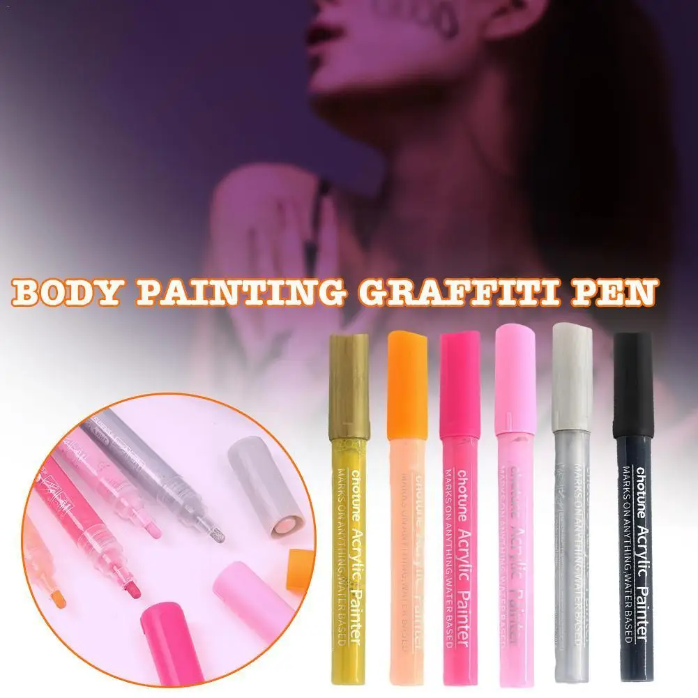 

Ручка для рисования на теле для мужчин, женщин и мужчин, Легкая очистка воды, ручка для рисования на теле, маркер для кожи 6 цветов, ручка для г...