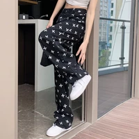 baggy jeans cross printed womens pants hight waist vintage straight denim trousers cyber y2k goth pants fashion mom jeans