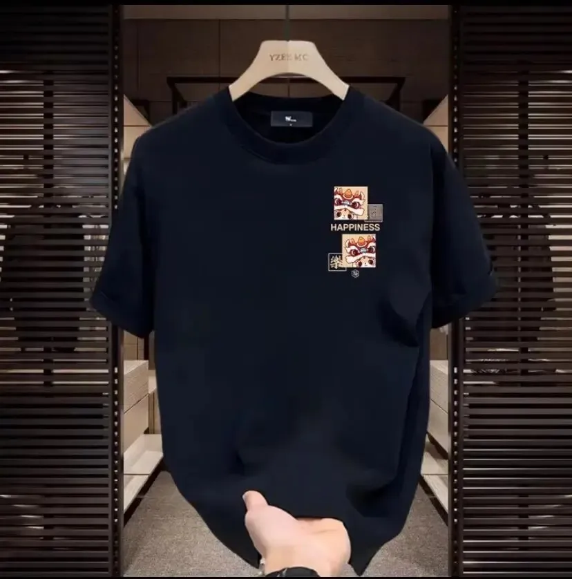 Модная новогодняя хлопковая футболка Xinjiang с короткими рукавами и круглым