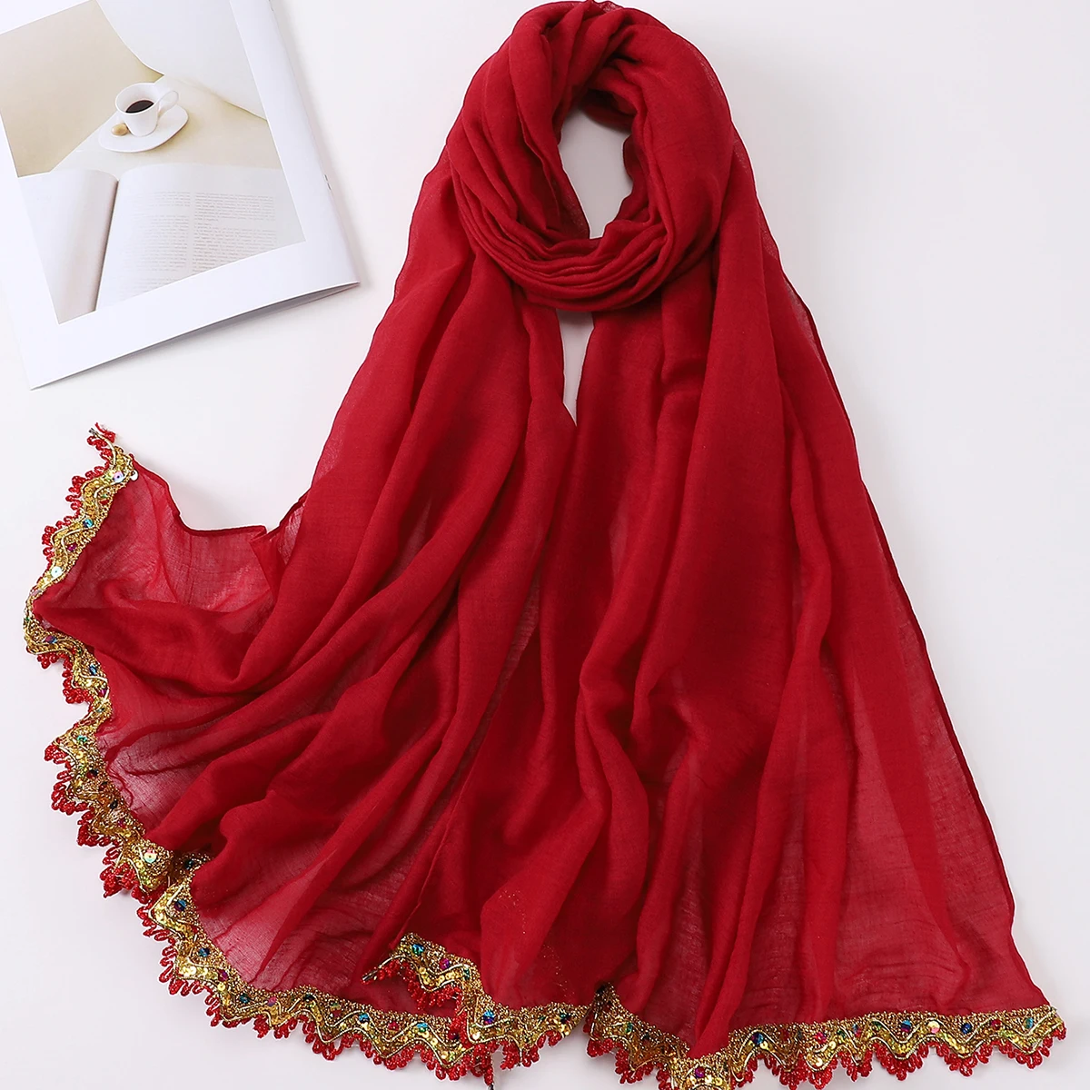 

Plain Chiffon With Lace hijabs Women fashion Scarf chiffon scarves Islam Clothing Headscarves Shawl For Ladies Headwrap Ramadan