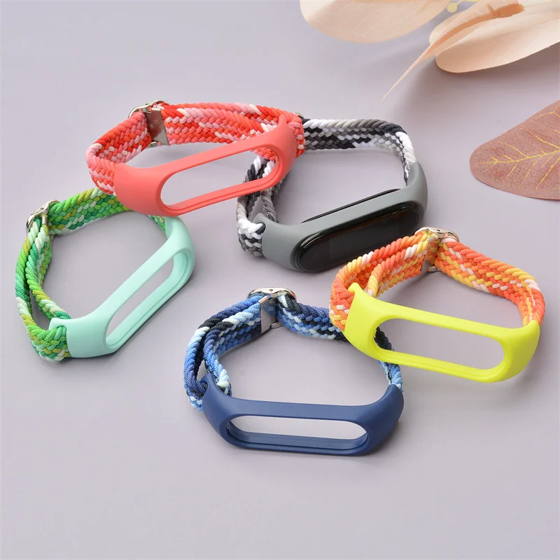 Braided Strap for Mi band 6 7 8 Bracelet Elastic Nylon Loop Adjustable Miband4 5 correa Wristband for Xiaomi Mi band 4 3 5 6 7 8