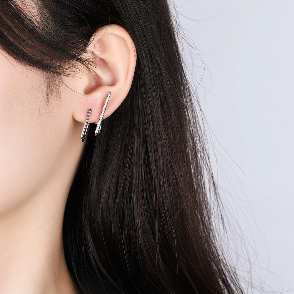 Geometric Irregular Earring Studs Women's Korean-Style Inlaid Zirconium Single Row Diamond Wave Line Personalized Ear Jewelry