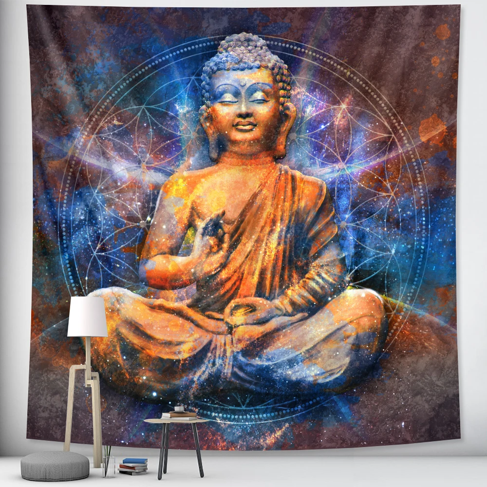 

Indian Buddha Meditation Psychedelic Scene Home Art Decoration Tapestry Hippie Bohemian Decoration Mandala Sheet Sofa Blanket