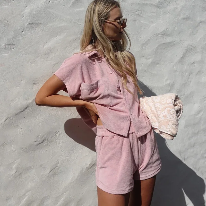 

Summer Short Suit Pajamas Single-breasted Cardigan Mini Loose Shorts Sleepwear 2023 Loungewear Outfits Women Leisure Sports Suit