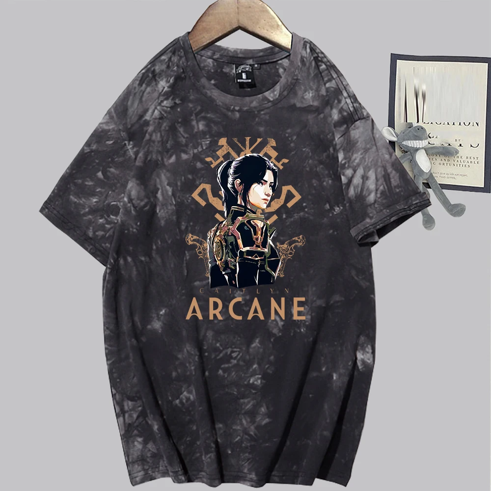 Футболка унисекс с круглым вырезом и в стиле ретро Arcane Season 2 Caitlyn Retro Tie Dye