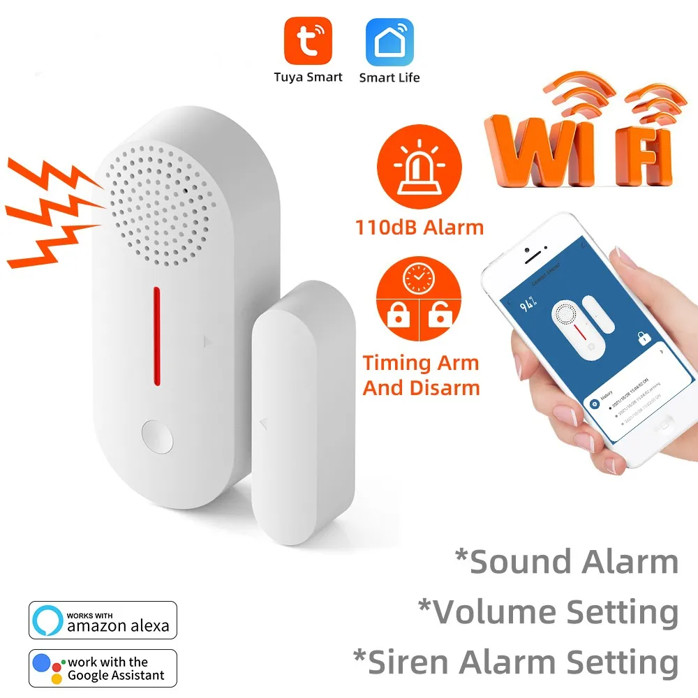 Tuya WiFi Door Window Sensor Door Opening Detector Sound Alarm Timed Arm And Disarm Home Security Protection Smart Life APP