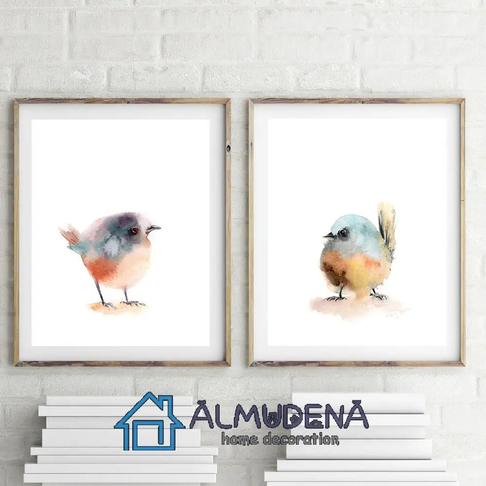 

Плакат с минималистичными принтами, милые акварельные фотообои с двумя птицами, искусство на стене, Модульная картина для детской, гостиной
