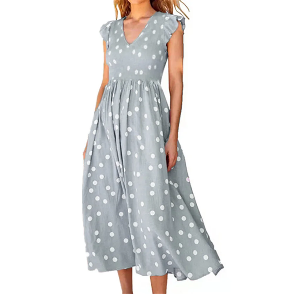 Женское Повседневное платье макси в горошек длинное пляжное без рукавов с