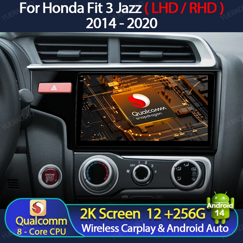 Автомобильный радиоприемник Android 14 для Honda Fit 3 Jazz 2014 - 2020 LHD RHD беспроводной Carplay