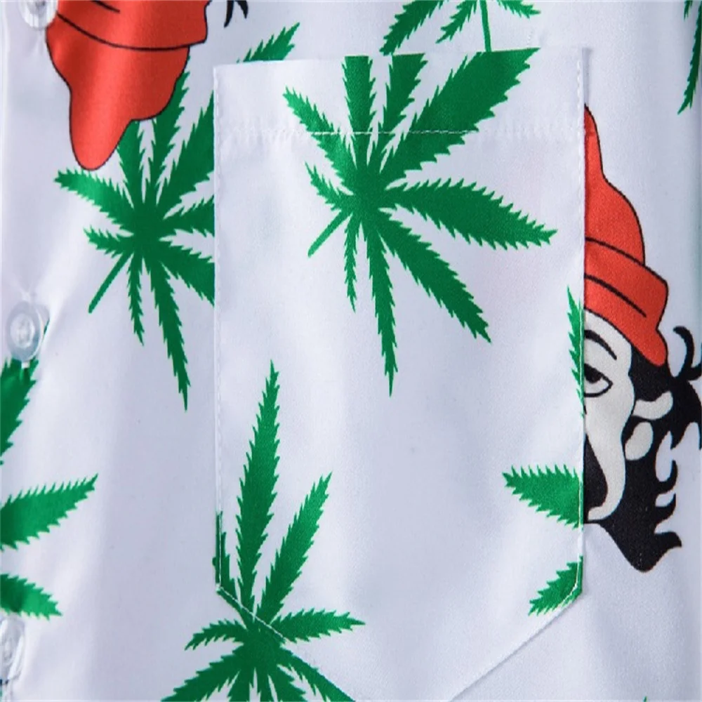 Summer Men Hawaiian Shirt Print Loose Short Sleeve Tee Tops Turn-down Collar Buttons Casual Beach Shirts 2022 Streetwear