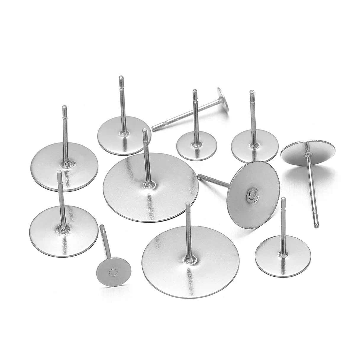 

100pcs Stainless steel Earring Stud Rhodium Earring Post Flat Base Pins Settings DIY Jewelry Making Accessories