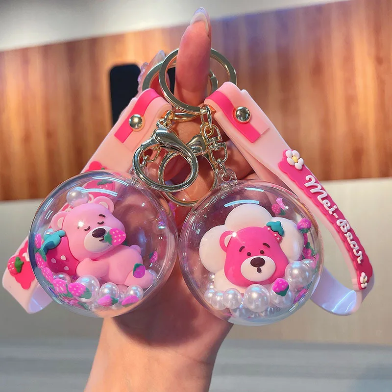

Disney Lotso Keychain Cartoon Toy Story Cute Doll Pearl Keyring Fashion Couple Bag Ornament Key Chain Car Pendant Kids Gift