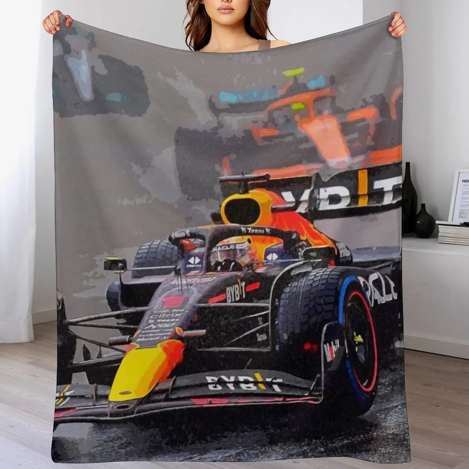 Max Verstappen Racing in the Rain в его раночной коляске F1 2023 меховые одеяла милые на заказ