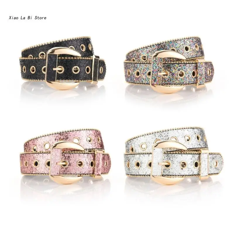 

XXFD Shinning Adjustable Buckle Belt Woman Man Teens Locomotive Belt for Jeans Skirt