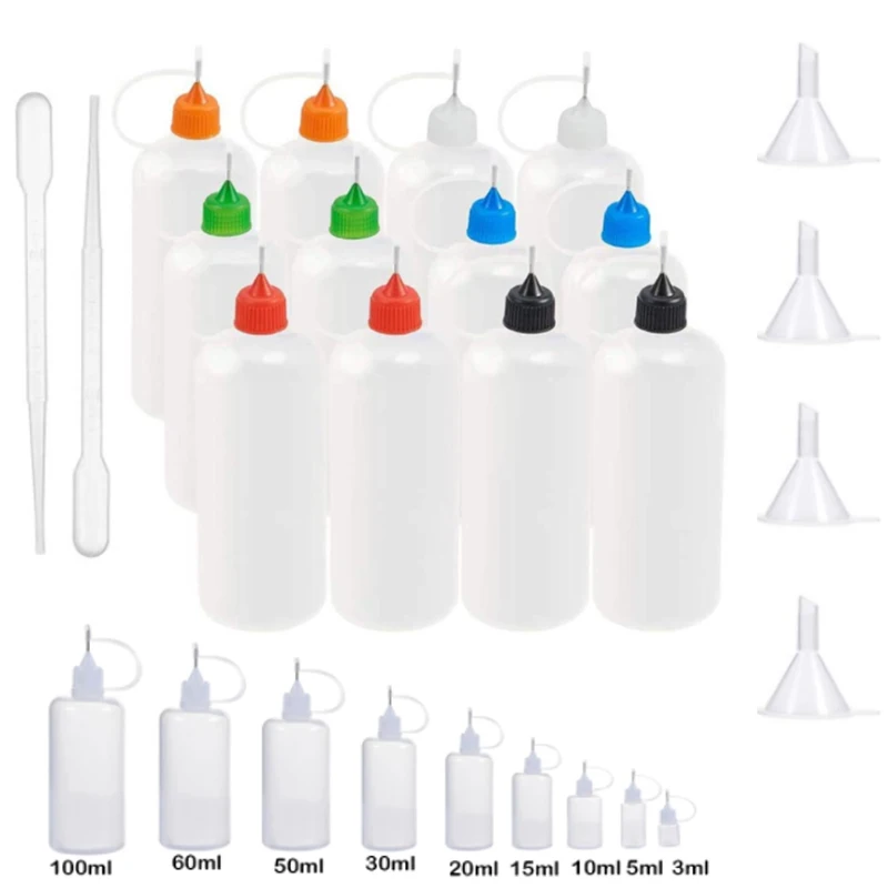 

5-17Pcs/set 3ml-120mL Needle Tip Glue Applicator Bottle and mini funnels for Paper Quilling DIY Scrapbooking Paper Craft Tool