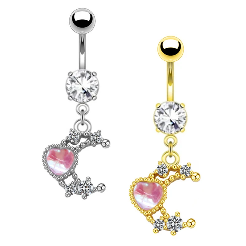 

Fake Belly Button Ring Shiny Heart-shaped Moon Belly Piercing Clip On Umbilical Navel Pircing Faux Belly Cartilage Earring Clip