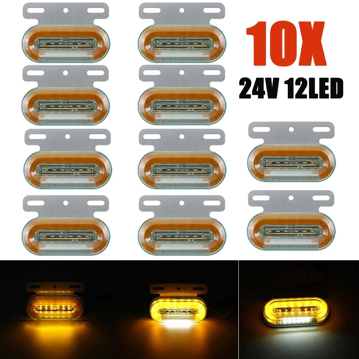 10pcs 24V 12 LED Truck Side Marker Car External Lights Signal Indicator Lamp Warning Tail Light 3 Modes Trailer Lorry