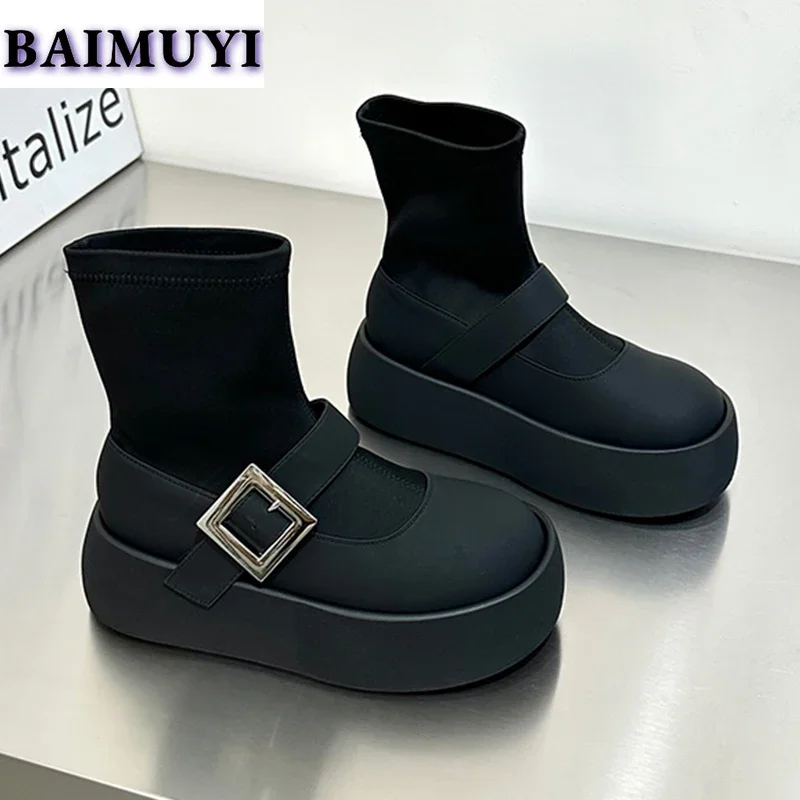 Женские ботильоны на плоской платформе зимние ботинки Мэри Джейн теплая зимняя