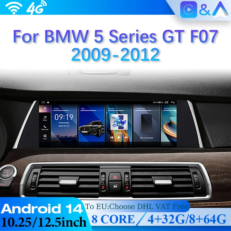Автомобильный радиоприемник Android 14 Auto для BMW 5 серии GT F07 Carplay ID8 8-ядерный