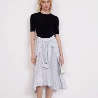 irregular skirt 2022 summer new contrast color stitching striped long skirt fake two piece short sleeved dress women