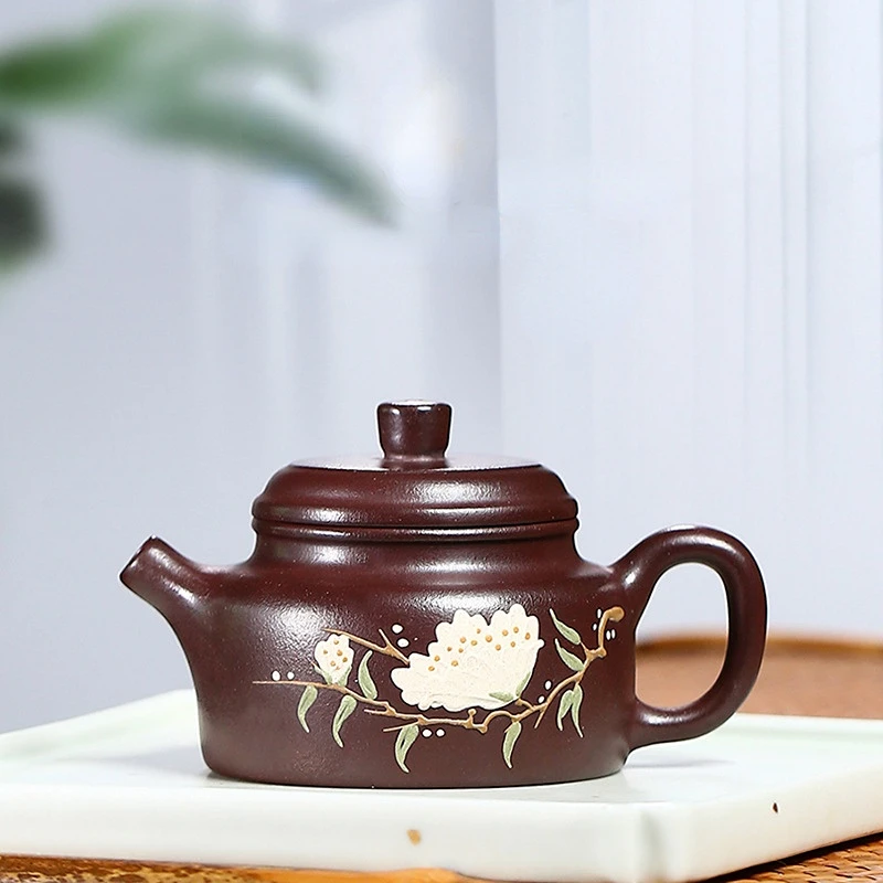 

Чайный горшок Yixing из фиолетовой глины, аутентичный известный чайный набор ручной работы, сырая руда, фиолетовый песок, чайный горшок Dezhong, глиняная роспись, резная нить, два 110 куб. См