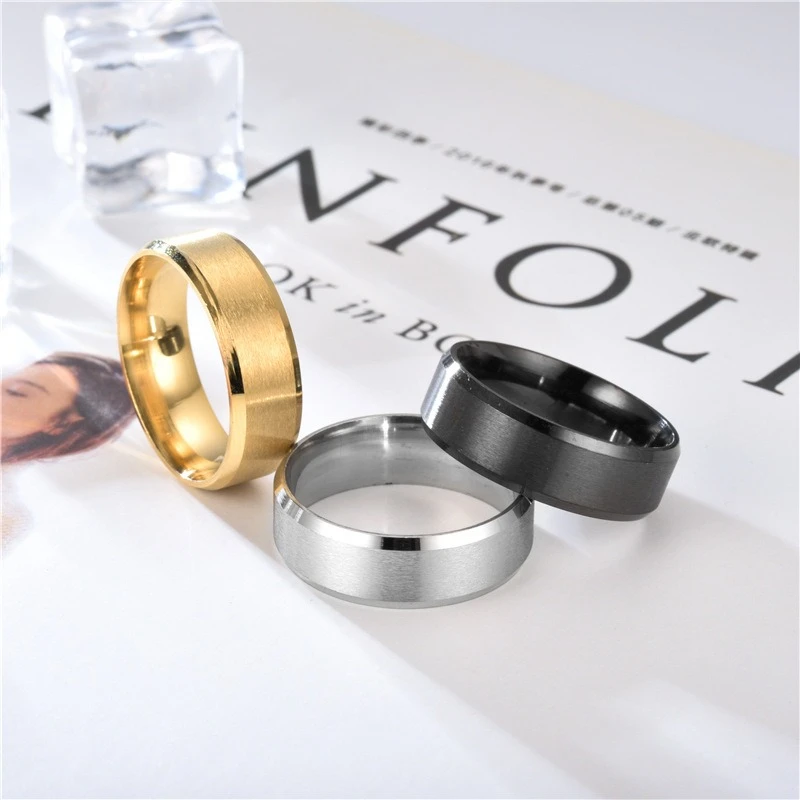 

8mm Men's Ring Black Hard Alloy Classic Solid Metal Silver Men's Engagement Ring Jewelry Accessories