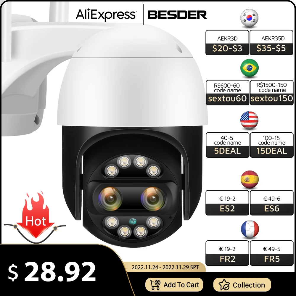 8MP PTZ WiFi Camera Dual Lens Night Vision Human Detection 8X Digital Zoom CCTV Video Surveillance Camera 4MP Security IP Camera