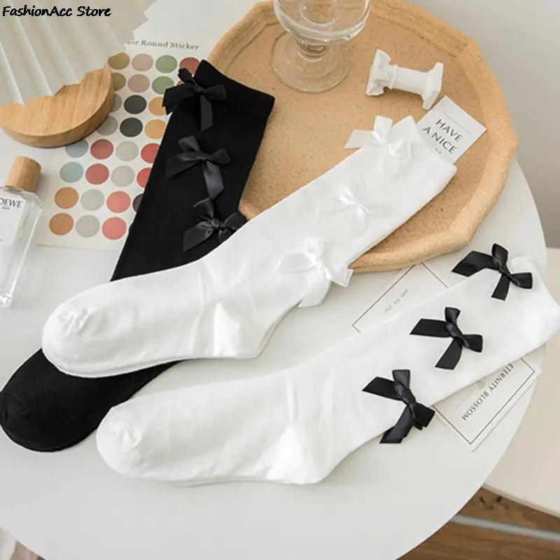 

Women Lace Stockings Bow Knot Lolita Socks Female Long Socks Lolita Soft Sister Jk Uniform Knee Socks Student Cute Thin Socks