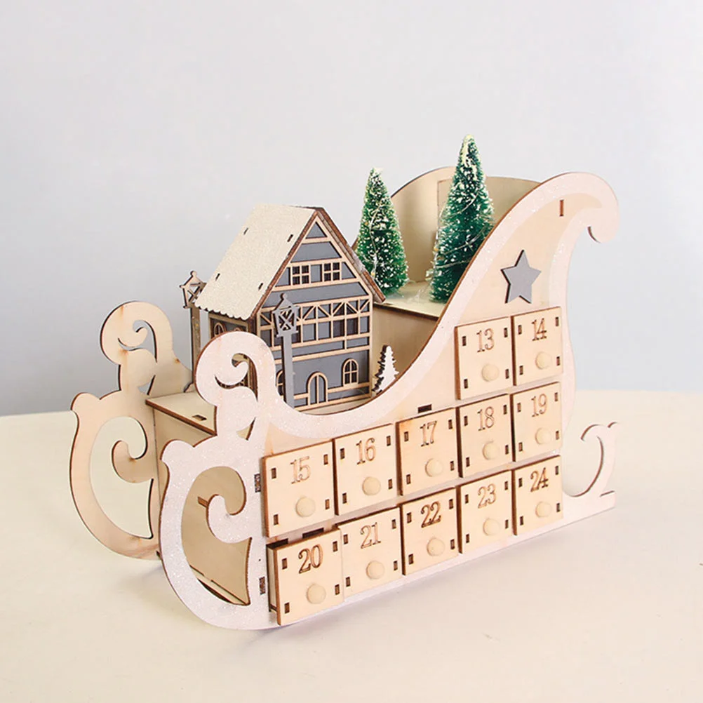 

Wooden Christmas Calendar Home Sled Decor Xmas Countdown 24 Decoration Crafts Ornaments Desktop