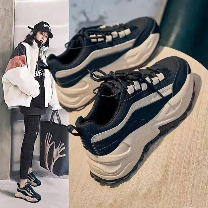 

Daddy Shoes Women 2022 New Trend Casual Thick-soled Heightening Sneaekrs Fashion Outdoor Flat Lightweight Non-slip Sports Shoes